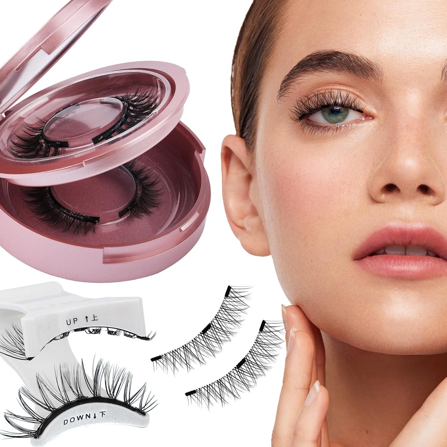 Magnetic Eyelashes Natural Look Magnetic Lashes with Applicator Reusable Magnetic Eyelashes No Glue and No Eyeliner Needed Magnetic Eyelashes 2 Pairs (DWSP+YJ07)