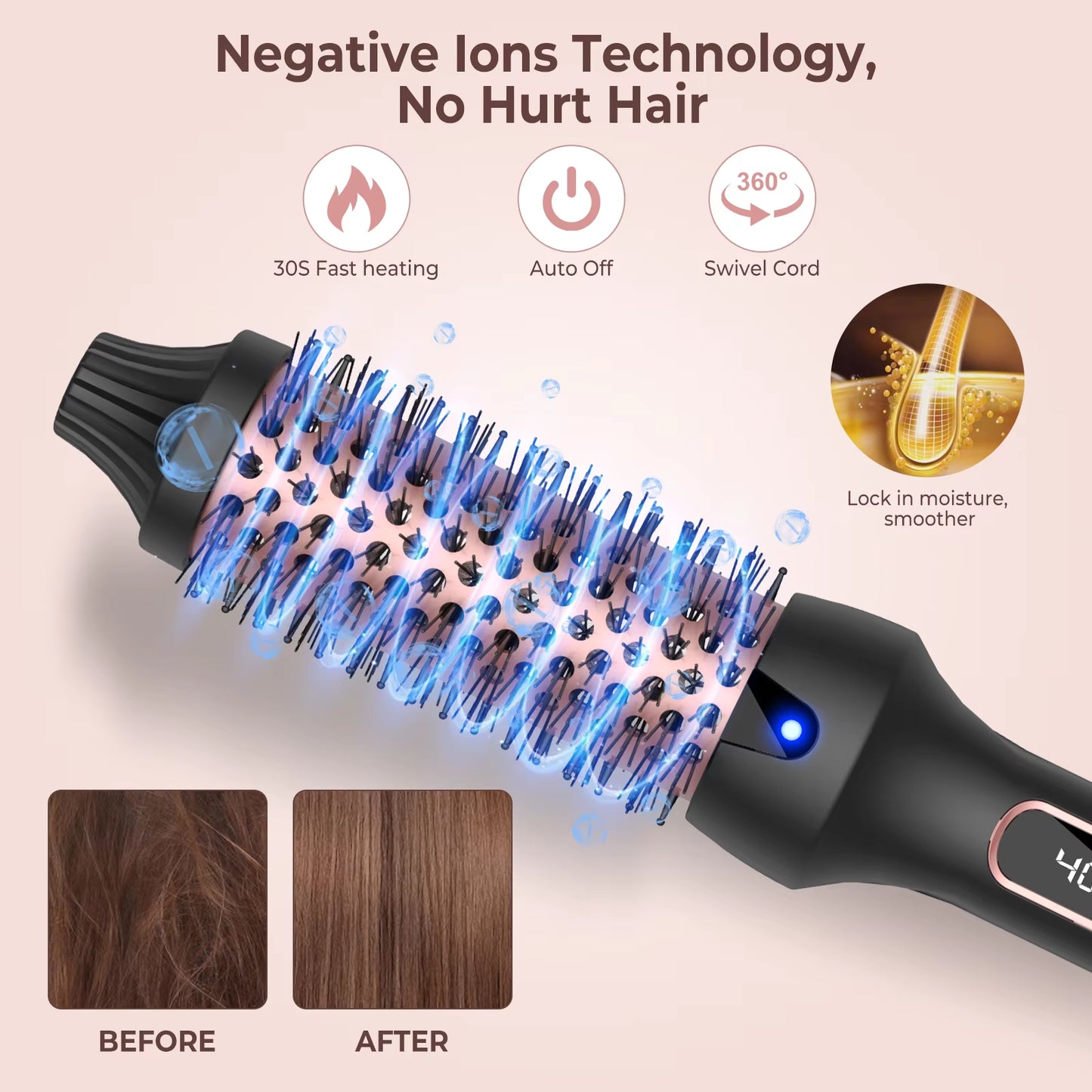 Heated Curling Iron Brush Thermal Brush 32Mm round Brush Ceramic Hair Curler Roller Volumizing Brush 400°F Styling Tools