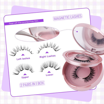 Magnetic Eyelashes Natural Look Magnetic Lashes with Applicator Reusable Magnetic Eyelashes No Glue and No Eyeliner Needed Magnetic Eyelashes 2 Pairs (DWSP+YJ07)